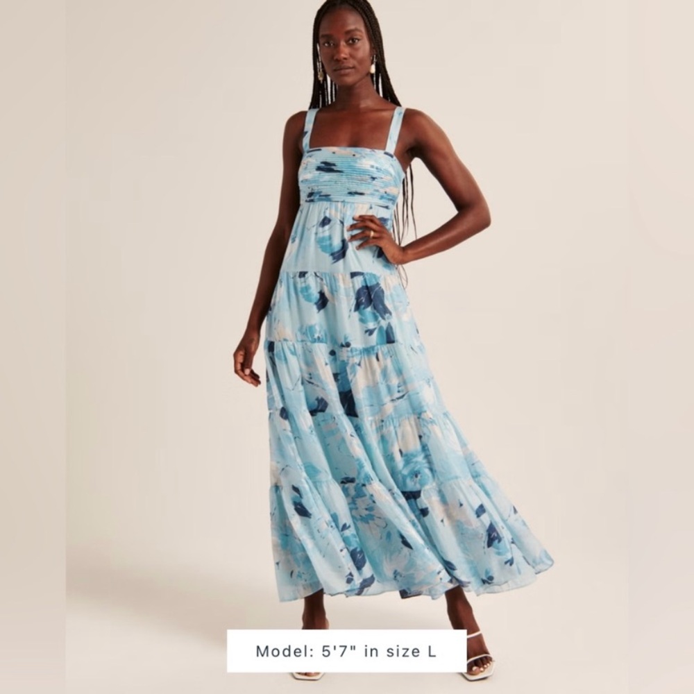 Abercrombie Blue Floral Babydoll Maxi Dress NWT